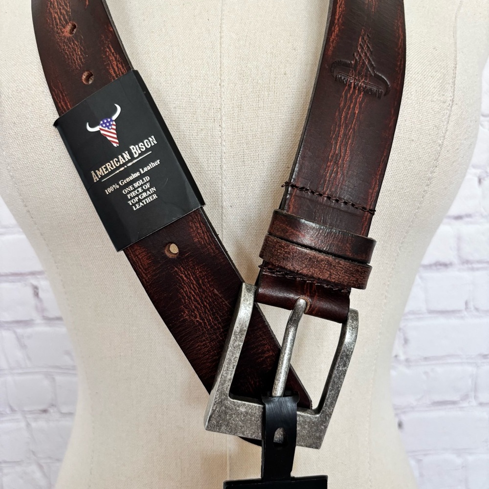 AMERICAN BISON Men's 100% Genuine 1.5" Leather Belt--32